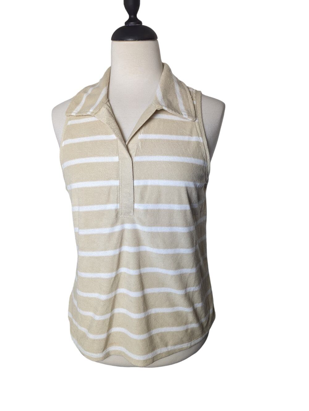 New Cable & Gauge Sport Womens Sleeveless Collared Terry Cloth Top Size Medium